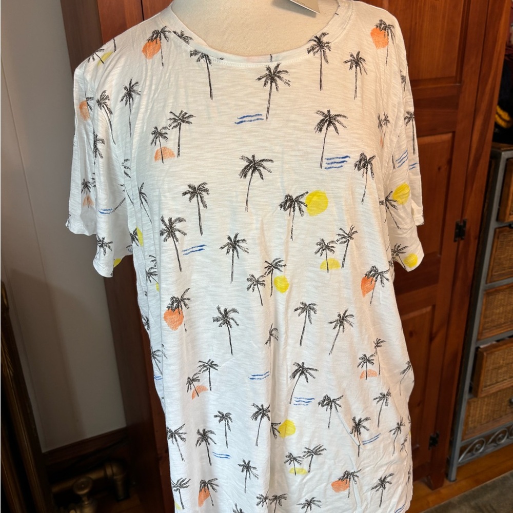 Lucky Brand White Palm Tree Print Tee